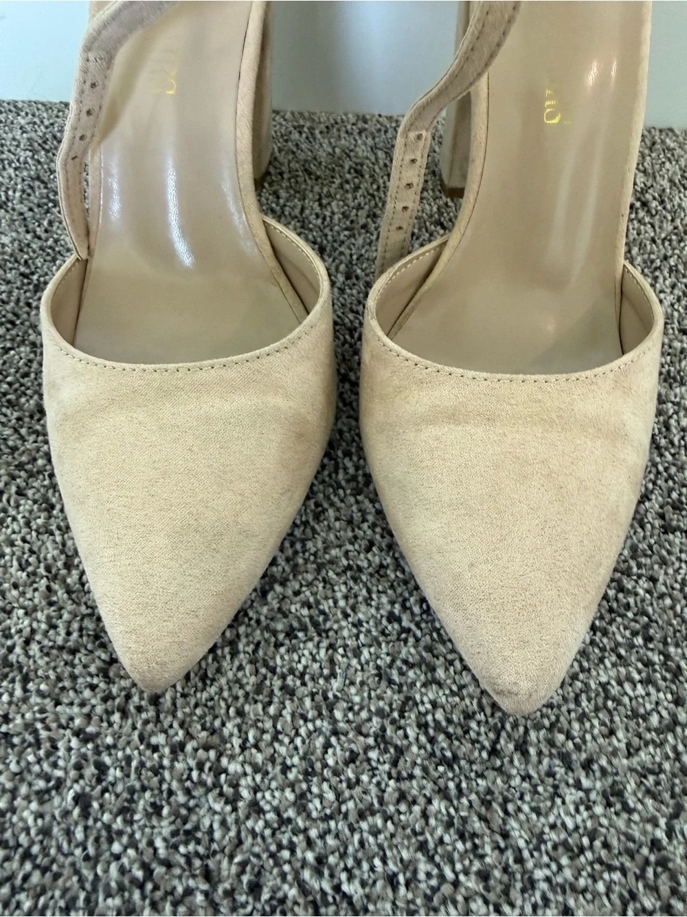 Dream Pairs Beige Pointed Toe Ankle Strap Heels